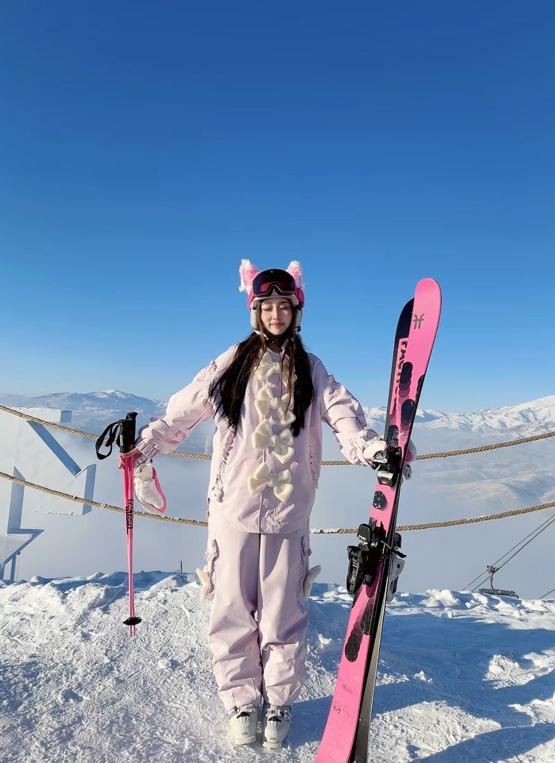 LMD Snow Pinky Plush Ribbon 3L Snowboarding Suit