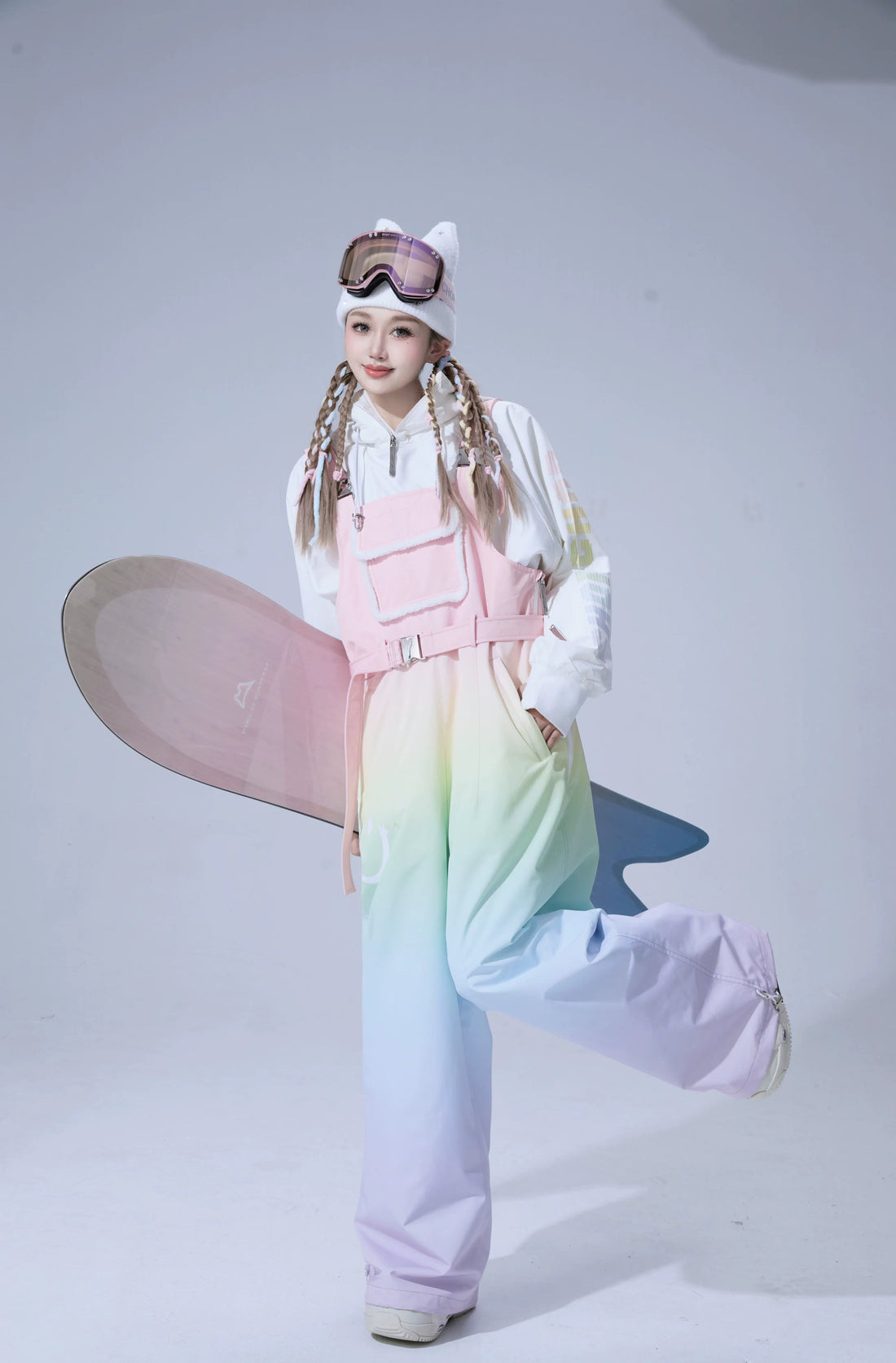 CHOPCHOP Rainbow Bunny Gradient Waterproof Snow Hoodie and Bibpants