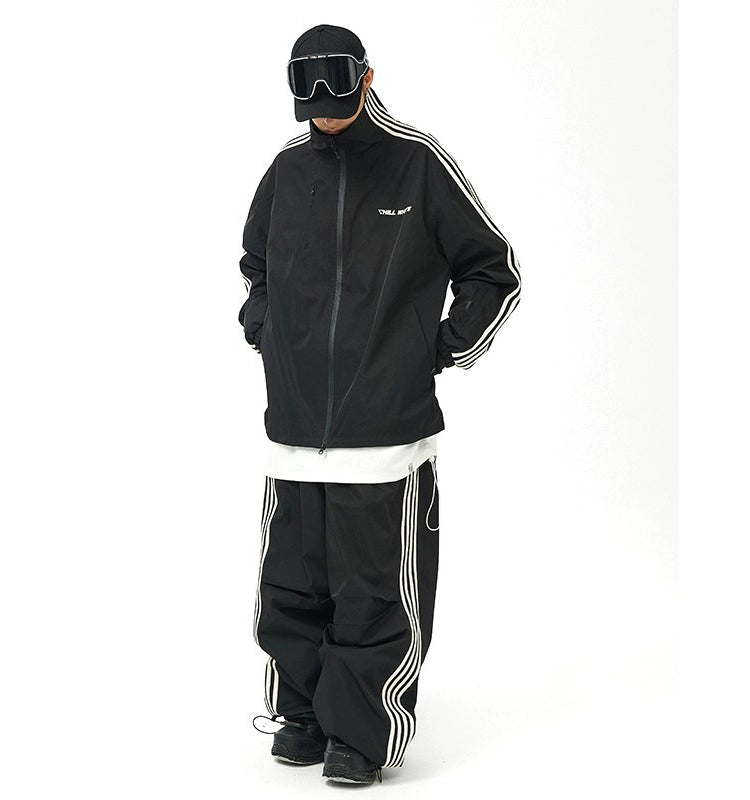 ChillWhite Black & White Strips Snowboarding Jackets & Pants