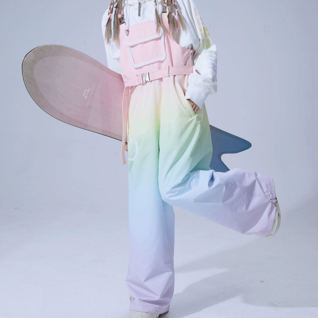 CHOPCHOP Rainbow Bunny Gradient Waterproof Snow Hoodie and Bibpants