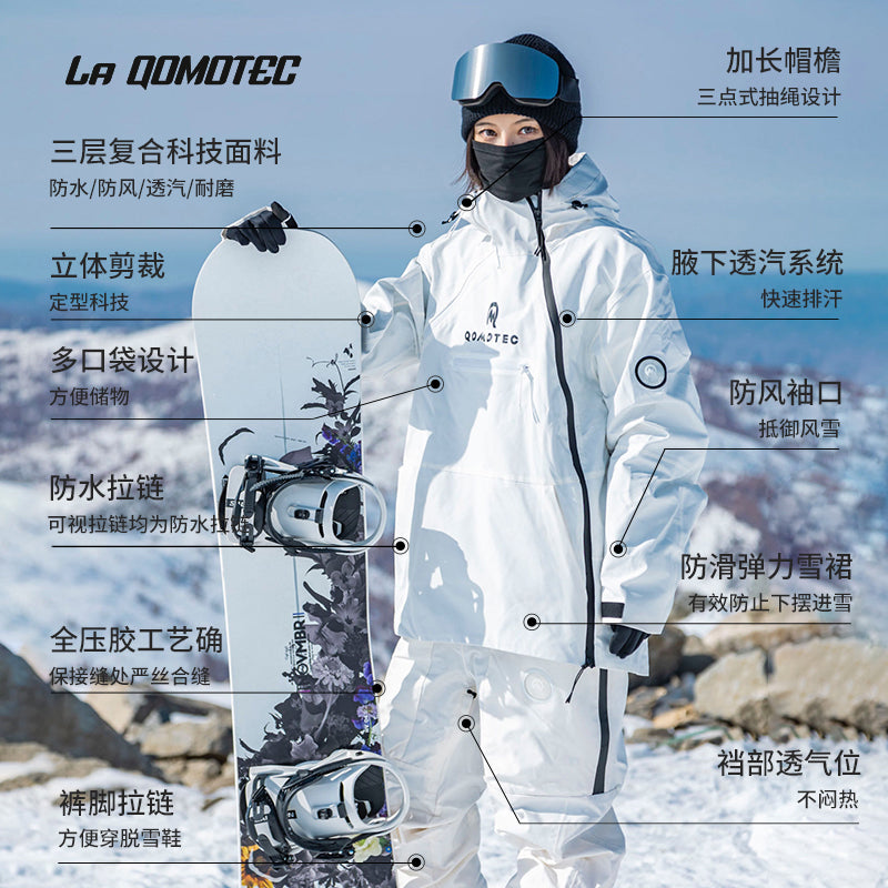 LA QOMOTEC White Hooded Zipper Snowboarding & Skiing Suit | 23new, qomotec, sale, snow coat, trending | RicosBoutique