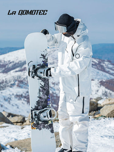 LA QOMOTEC White Hooded Zipper Snowboarding & Skiing Suit | 23new, qomotec, sale, snow coat, trending | RicosBoutique