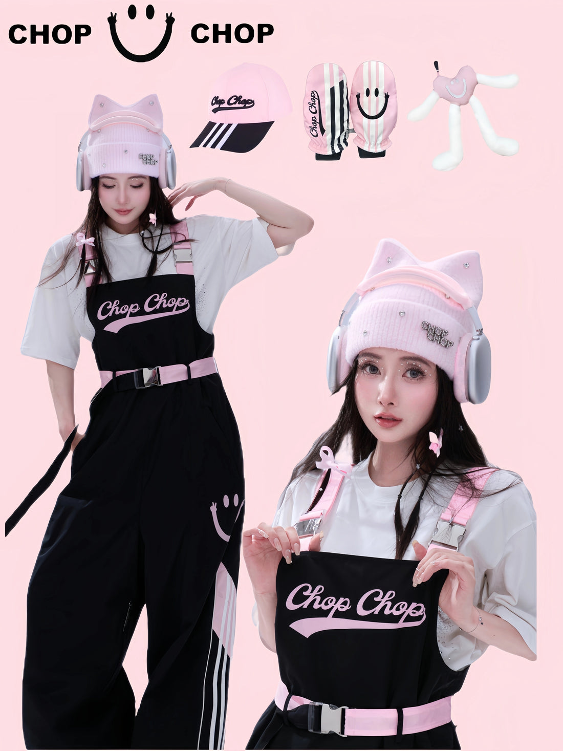 CHOPCHOP Black Pink 3L Cropped Jacket &  Bibpants