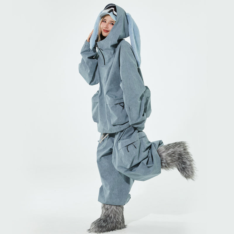 Swagli Dusty Blue Bunny Ear Ski & Snowboard Suit