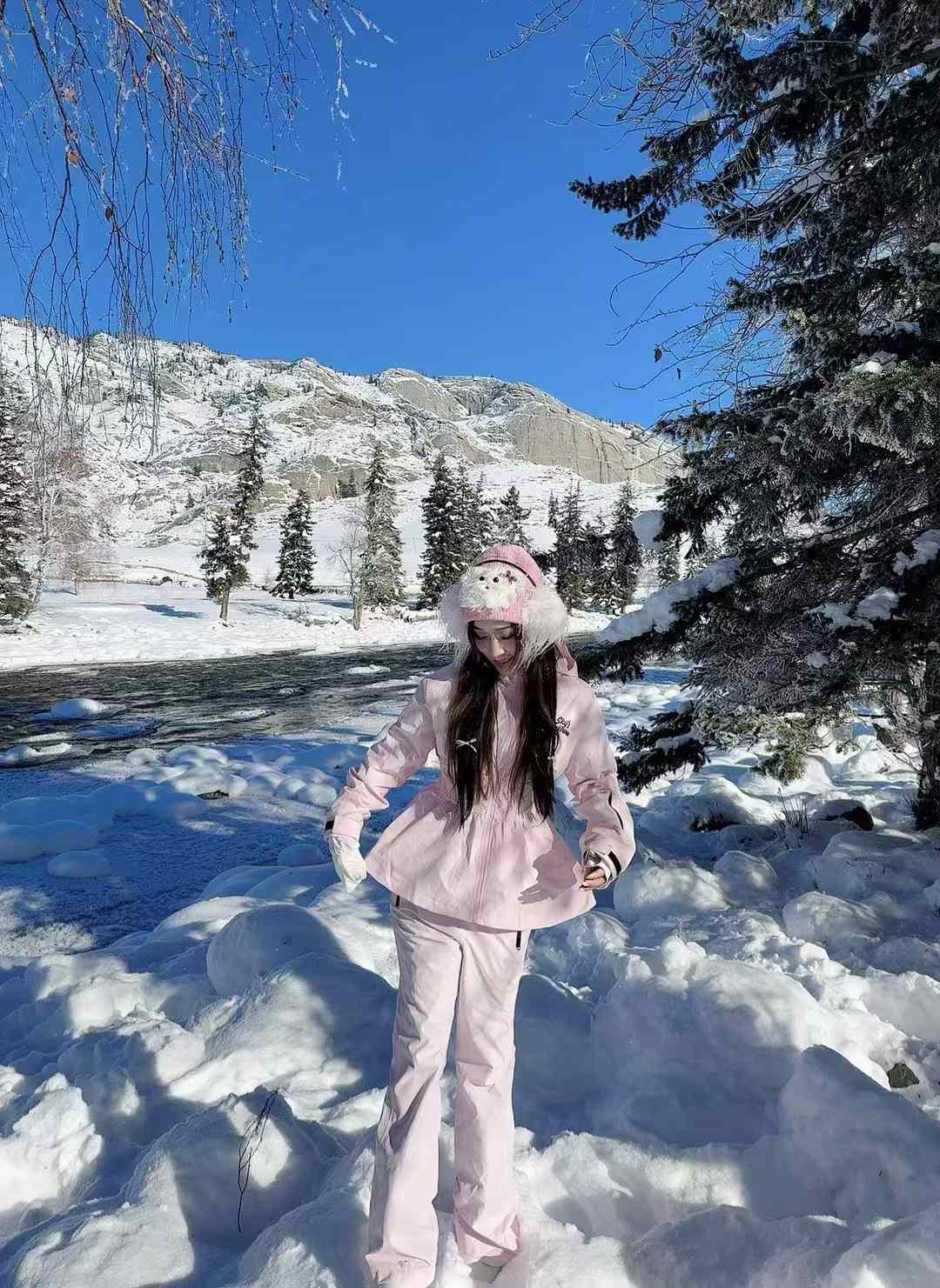 Skibear Pink Slim-Fit Ski Suit