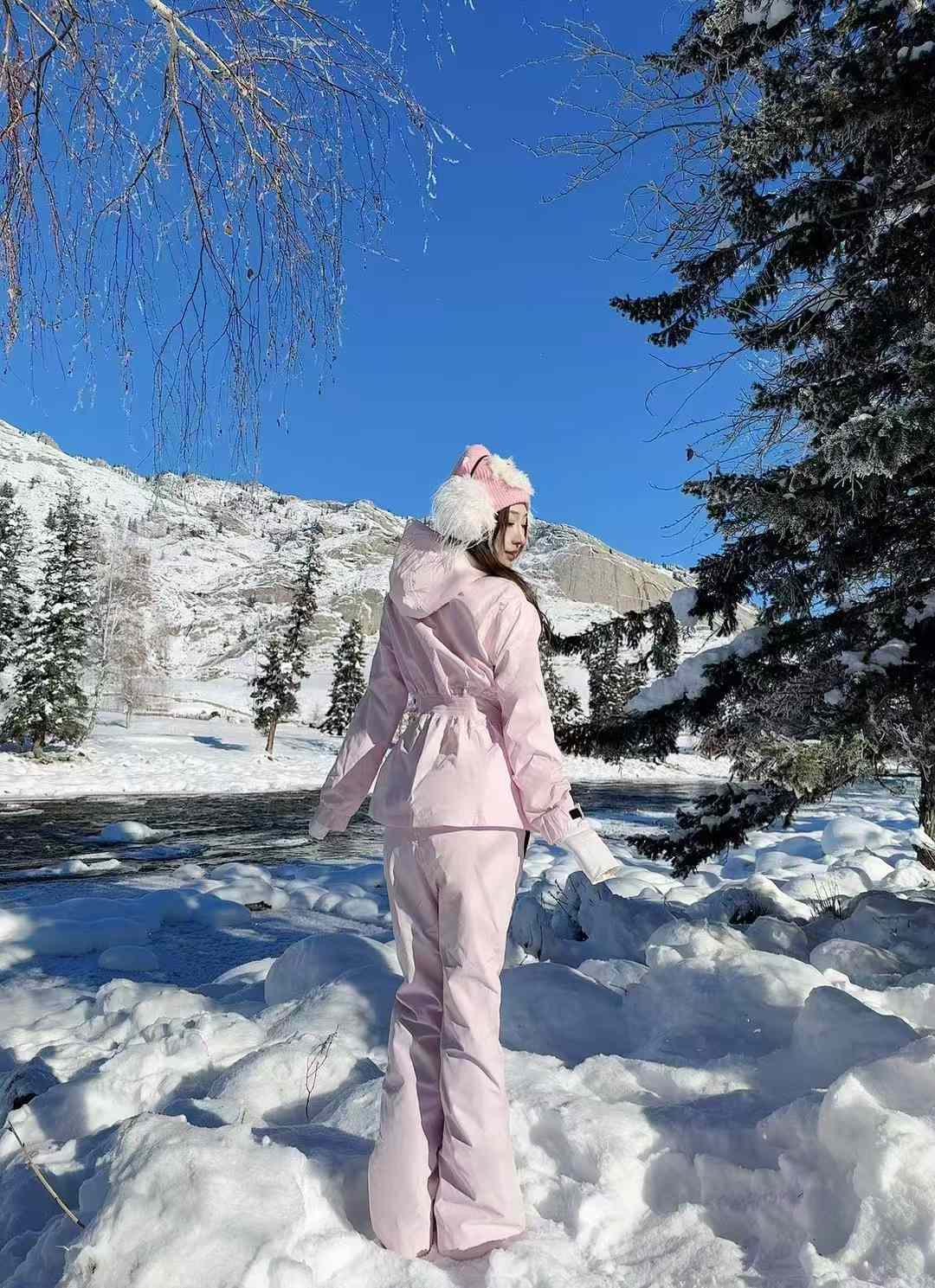 Skibear Pink Slim-Fit Ski Suit