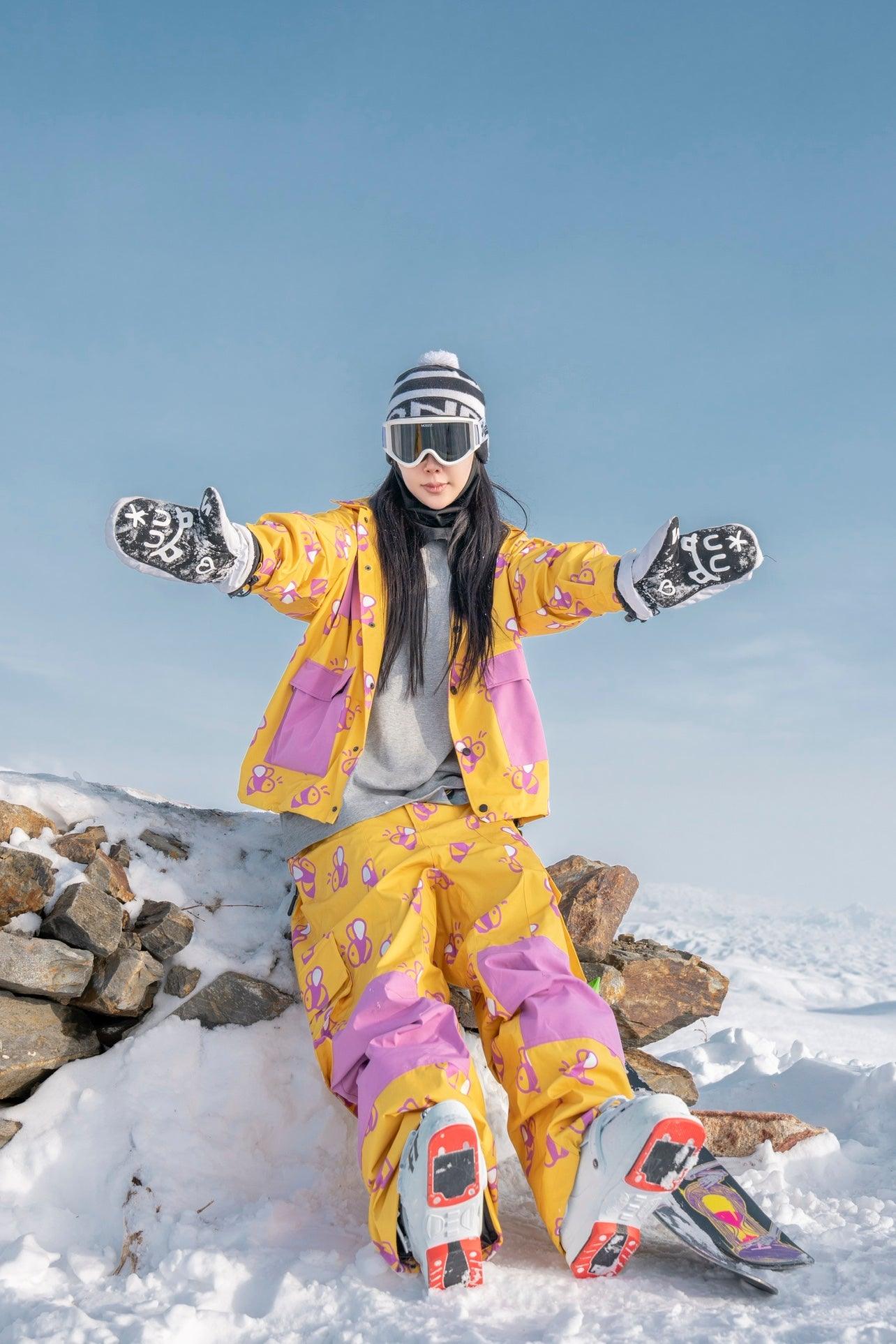 Positibeety Stylish Cute Bees Waterproof Snowboard Jacket | sale, snow coat, trending | RicosBoutique